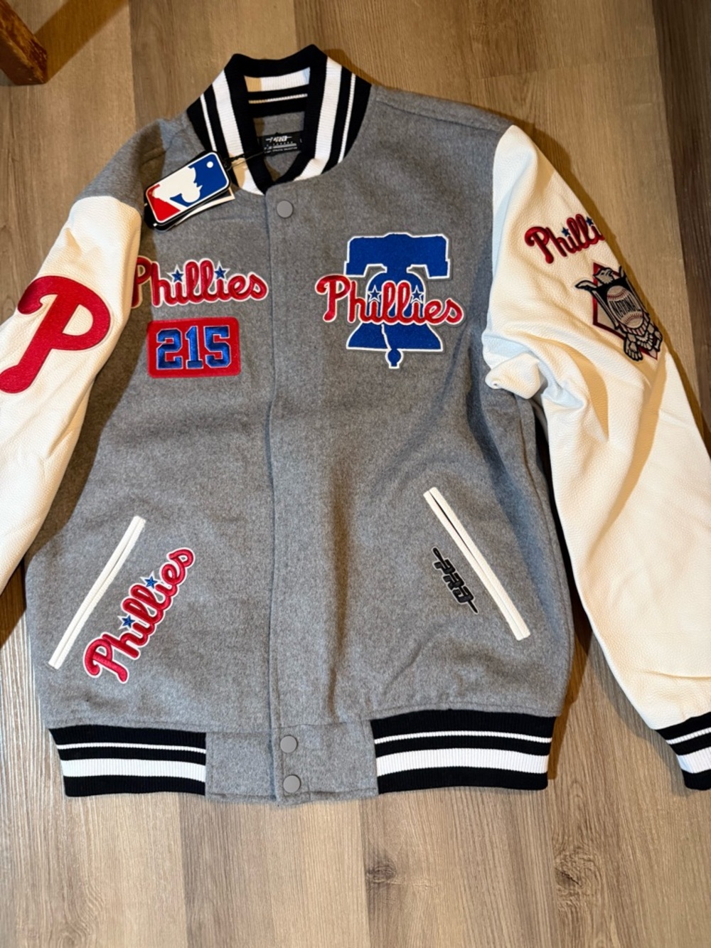 Phillies Grey & White Varsity Bomber Jacket